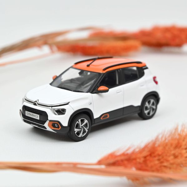Citroën C3 (marché indien) 2021 Blanc et Orange 1/43